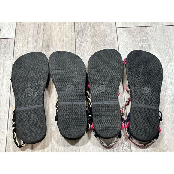 2 pair of ladies braided rope flat sandals cream/black & Navy/hot pink size S 7- - Picture 10 of 12